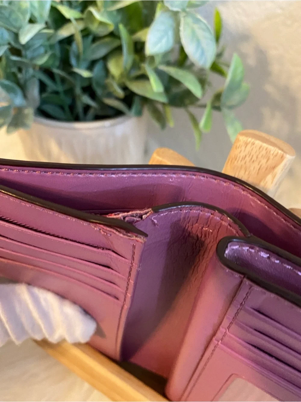 Coach Signature Canvas Small Wallet in Khaki with Purple Tab